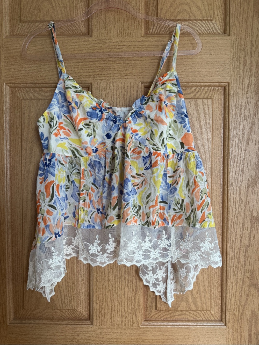 Jessica Simpson Multicolor Floral Lace-Trim Tank Top